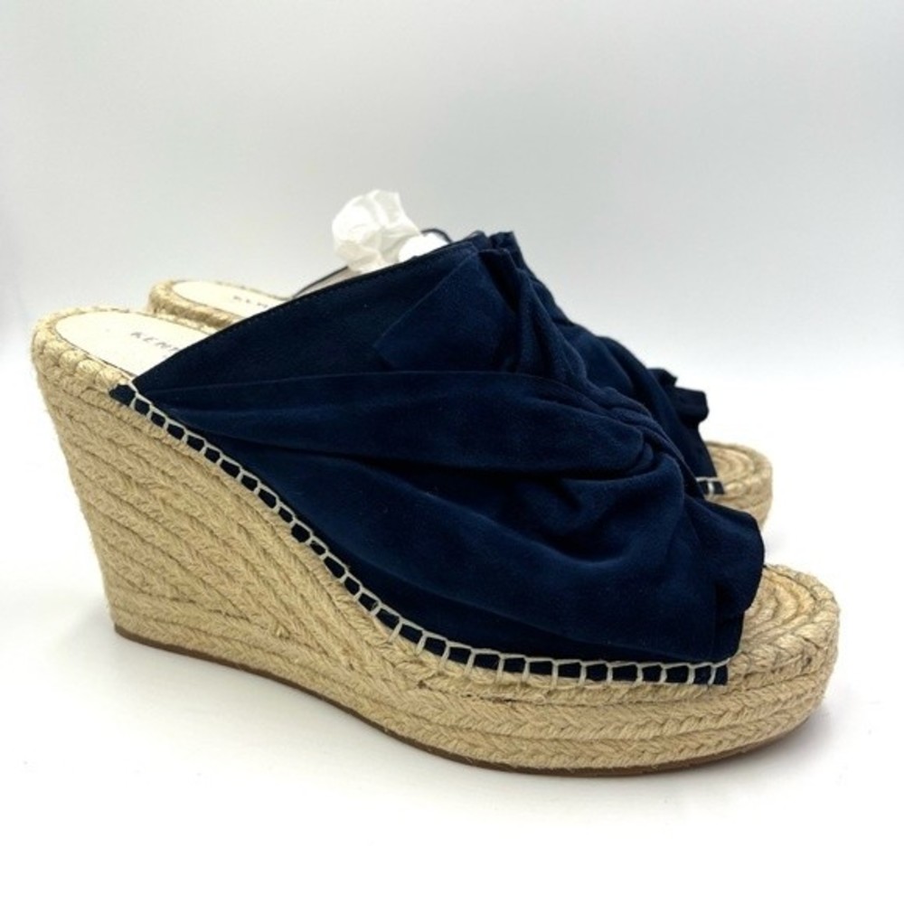 Kenneth Cole New York Size 10 Blue Suede Leather Espadrilles Wedges Sandals